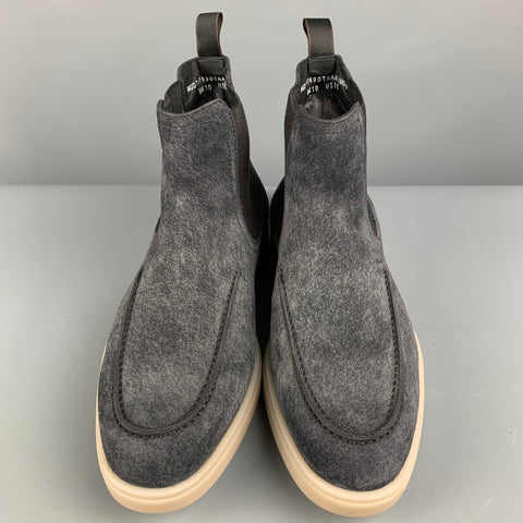 SANTONI Size 11 Grey Textured Suede Pull On Boots