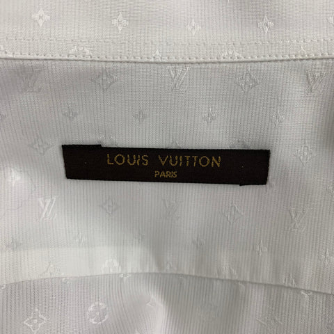 LOUIS VUITTON Size XL White Monogram Cotton Button Up Long Sleeve Shirt