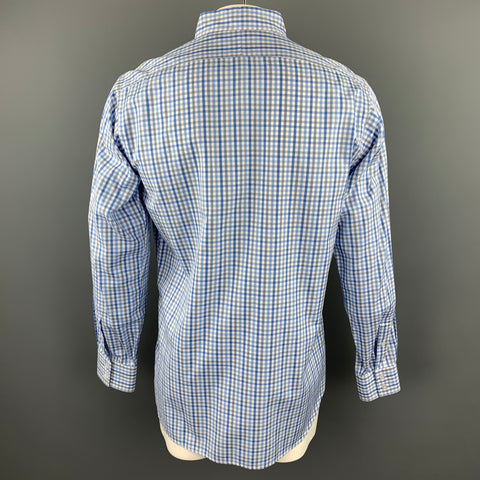 HAMILTON Taille L Chemise à manches longues boutonnée en coton à carreaux bleu clair