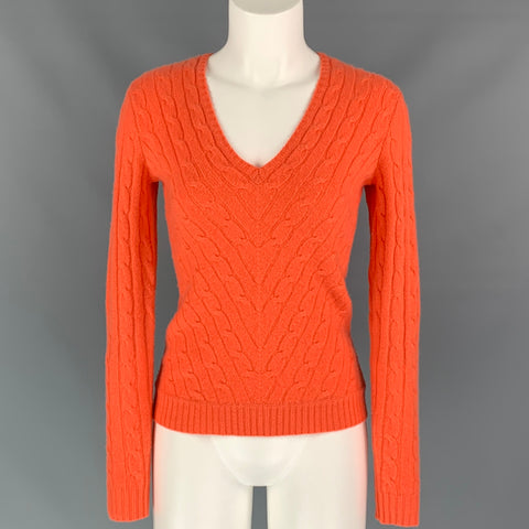 RALPH LAUREN Black Label Size S Orange Cable Knit Cashmere Pullover