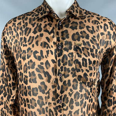 DSQUARED2 Size XS Tan Black Brown Animal Print Polyester Long Sleeve Shirt