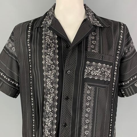 DOLCE & GABBANA Size M Black White Print Silk Camp Short Sleeve Shirt