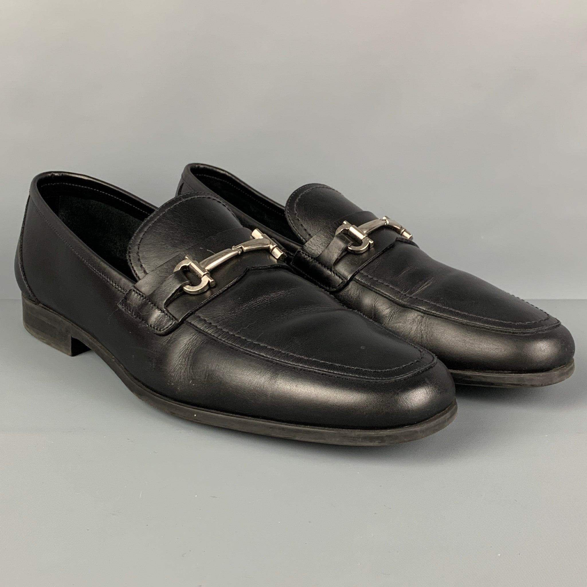 SALVATORE FERRAGAMO Size 12 Black Leather Horsebit Loafers