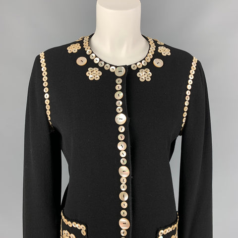 Vintage CHEAP y CHIC de MOSCHINO Talla 10 Chaqueta aplique de lana negra