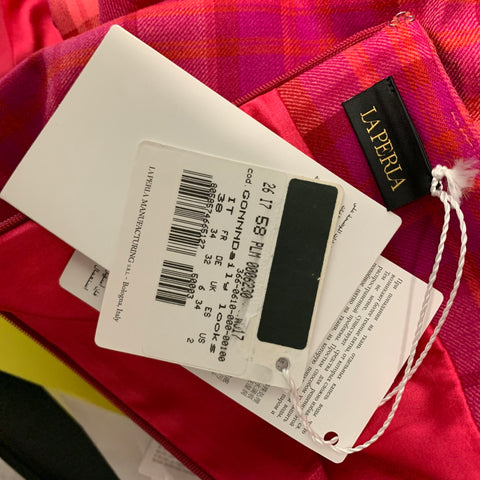 LA PERLA Taille 2 Rouge Rose Laine Élasthanne Plaid Crayon Au-dessus du Genou Ensembles de Tenues