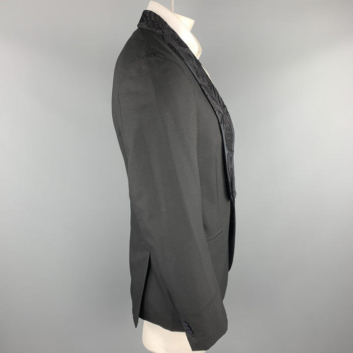 PAUL SMITH Size 40 Black Embroidery Wool Shawl Collar Sport Coat