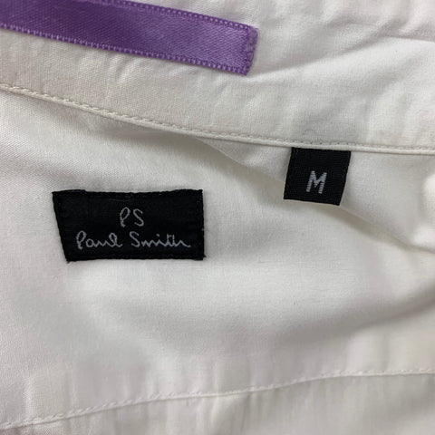 PAUL SMITH Size M White Contrast Trim Cotton Raw Edge Short Sleeve Shirt