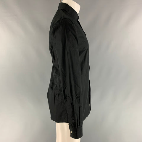 PATRIK ERVELL Talla M Camisa de manga larga con tapeta oculta de algodón liso negro