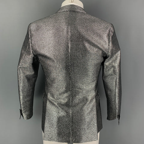 DSQUARED2 Size 36 Silver Checkered Polyester / Silk Peak Lapel Sport Coat