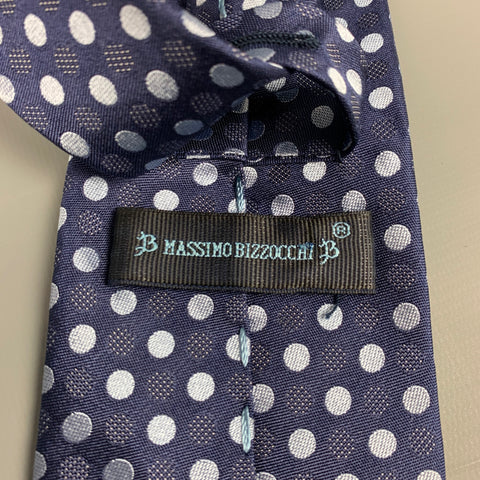 MASSIMO BIZZOCCHI Navy & Light Blue Dot Print Silk Tie