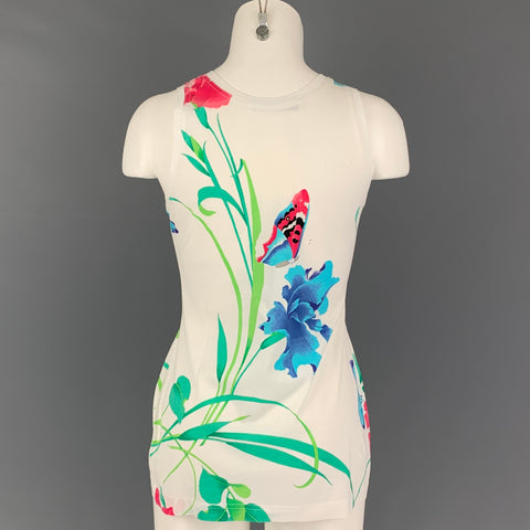 LEONARD Size M White Multi-Color Floral Tank Casual Top