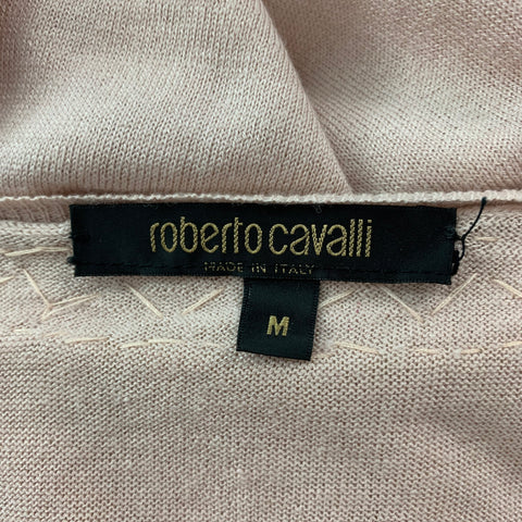 ROBERTO CAVALLI Size M Pink Cashmere Silk Rhinestones V-Neck Pullover
