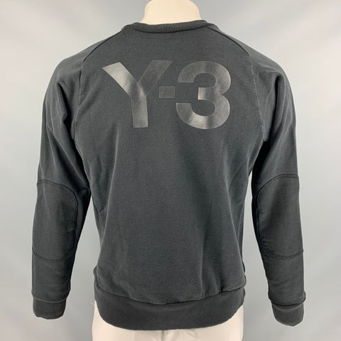 Y-3 Size L Black Solid Cotton Crew-Neck Sweatshirt