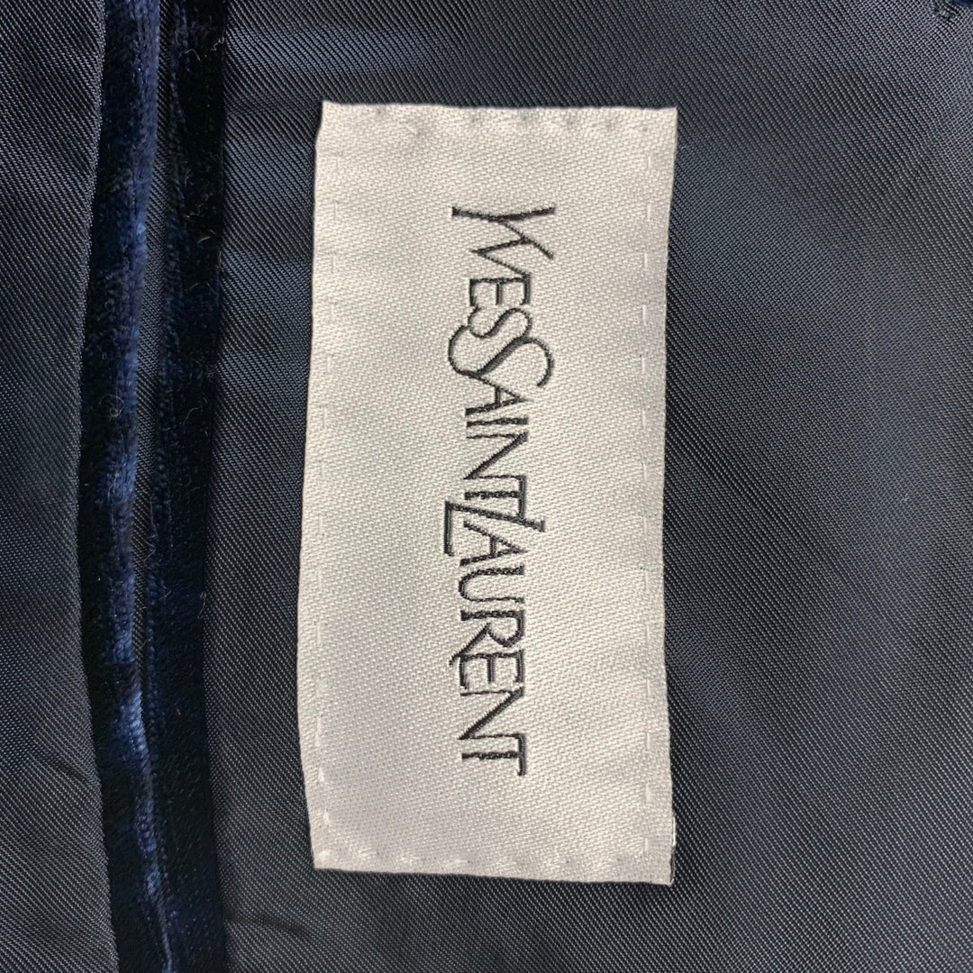 YVES SAINT LAURENT Size 38 Regular Navy Print Velvet Notch Lapel Sport Coat