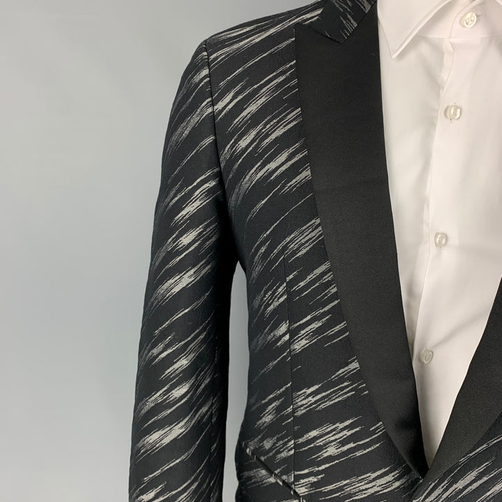 JUST CAVALLI Size 38 Black Grey Jacquard Wool Blend Peak Lapel Sport Coat