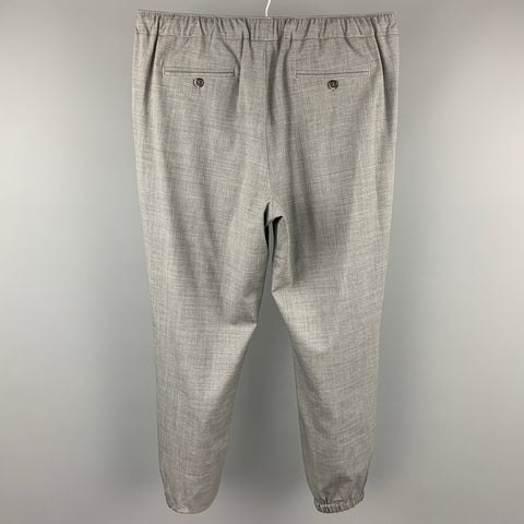 BARENA Taille 34 Pantalon décontracté en laine vierge chiné gris clair avec cordon de serrage