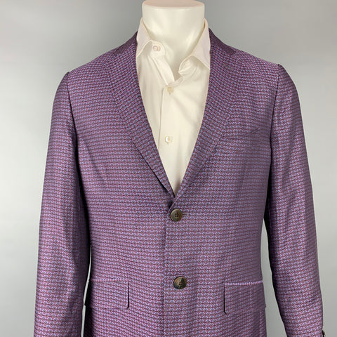 ETRO Size 42 Purple & Red Print Cotton Notch Lapel Sport Coat