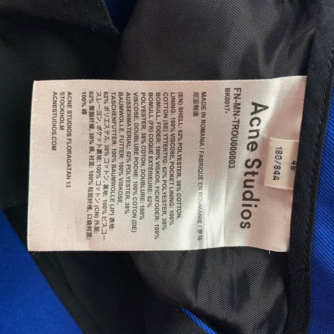 ACNE STUDIOS Taille 32 Pantalon décontracté en polyester / coton bleu royal avec braguette zippée