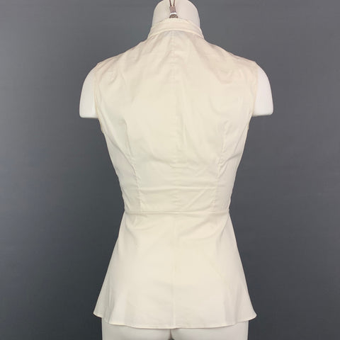 AKRIS Size 4 White Poplin Cotton Blend Sleeveless Blouse