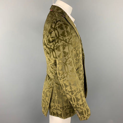 TED BAKER Size 38 Regular Olive Jacquard Cotton Velvet Notch Lapel Sport Coat