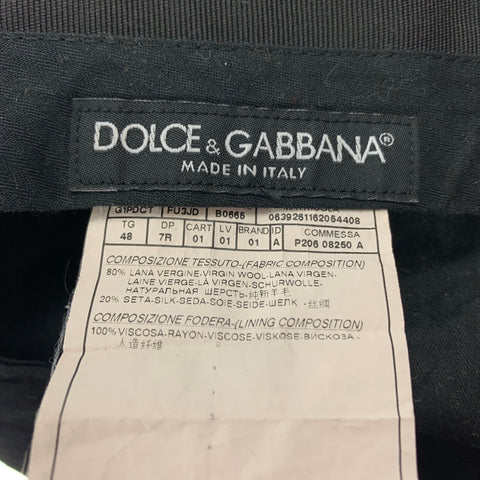 DOLCE & GABBANA Size 38 Navy Wool Silk Peak Lapel 3 Piece Suit