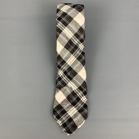 JOHN VARVATOS Black & White Plaid Wool Blend Tie