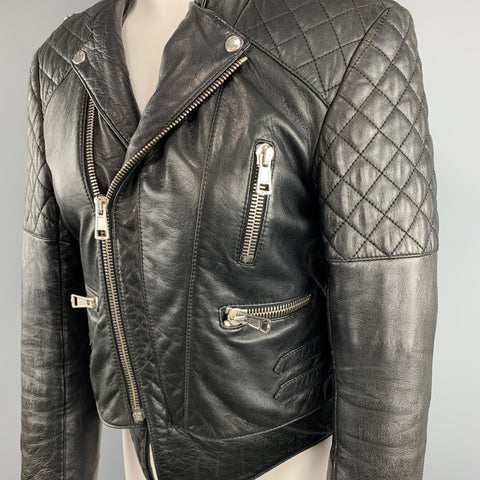 BALENCIAGA Size 8 Black Quilted Leather Biker Moto Jacket