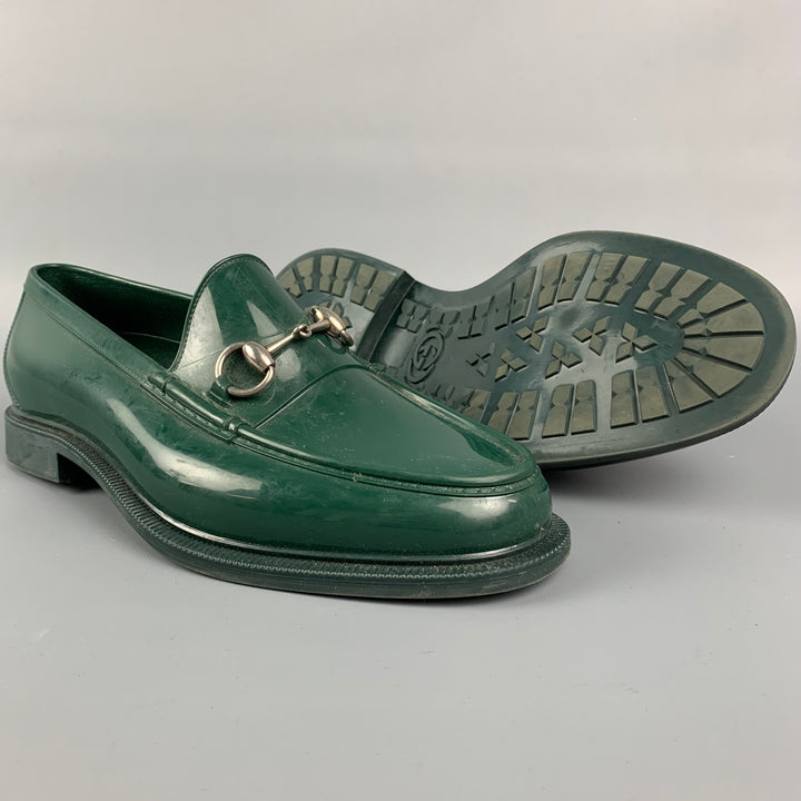 GUCCI Size 8 Green Rubber Horsebit Slip On Loafers