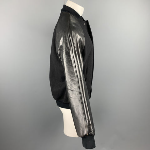 MARC JACOBS Size 38 Black Mixed Materials Wool Blend Leather Sleeves Jacket