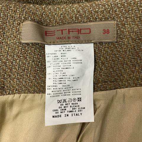 ETRO Size 2 Olive Wool Blend Pleated Skirt