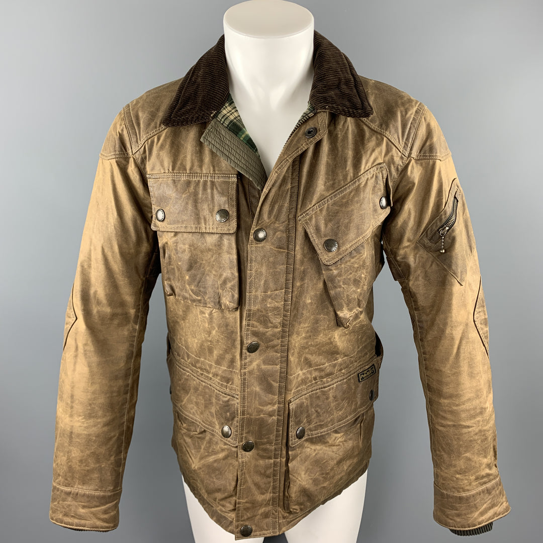 RALPH LAUREN Size S Brown Coated Cotton Patch Pocket Jacket