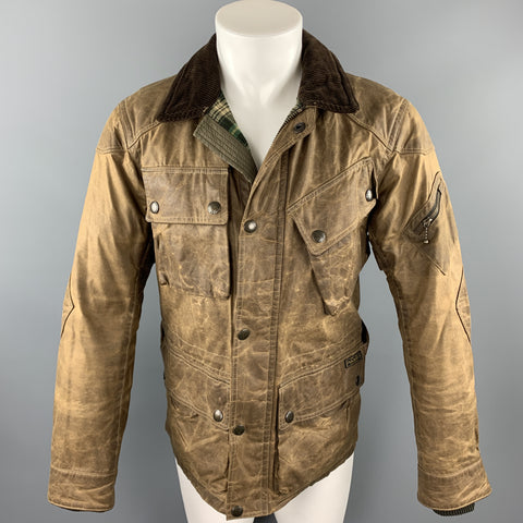 RALPH LAUREN Size S Brown Coated Cotton Patch Pocket Jacket