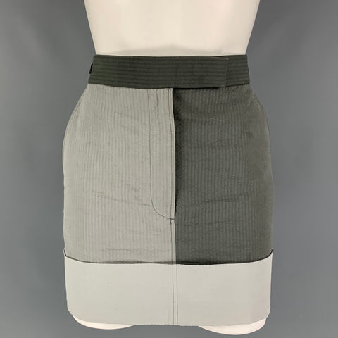 THOM BROWNE Size 00 Grey Light Grey Cotton Color Block Mini Skirt