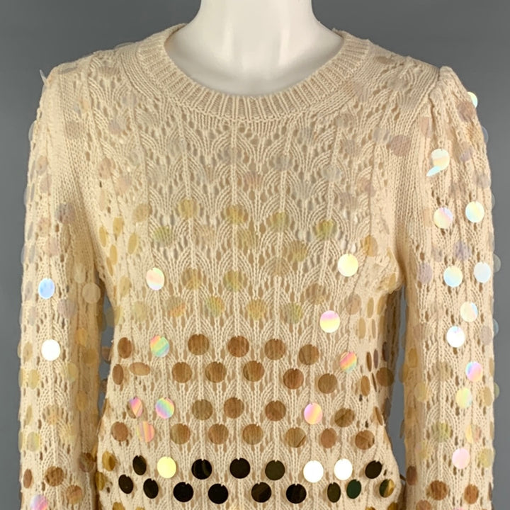 MARC JACOBS Size M Cream Gold Wool Cashmere Payettes Sweater