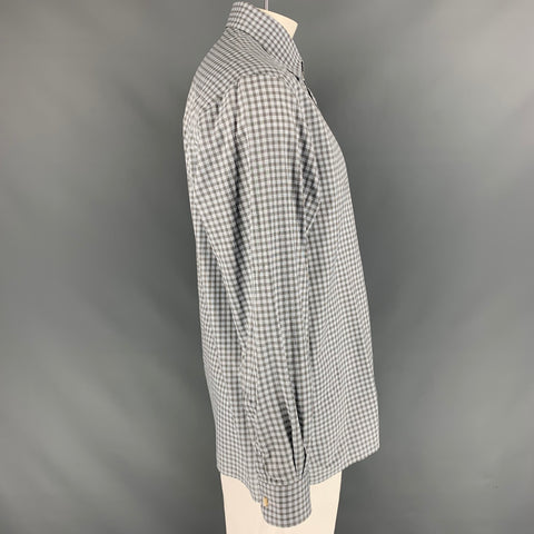 ERMENEGILDO ZEGNA Size L Blue &  Brown Plaid Cotton Button Down Long Sleeve Shirt