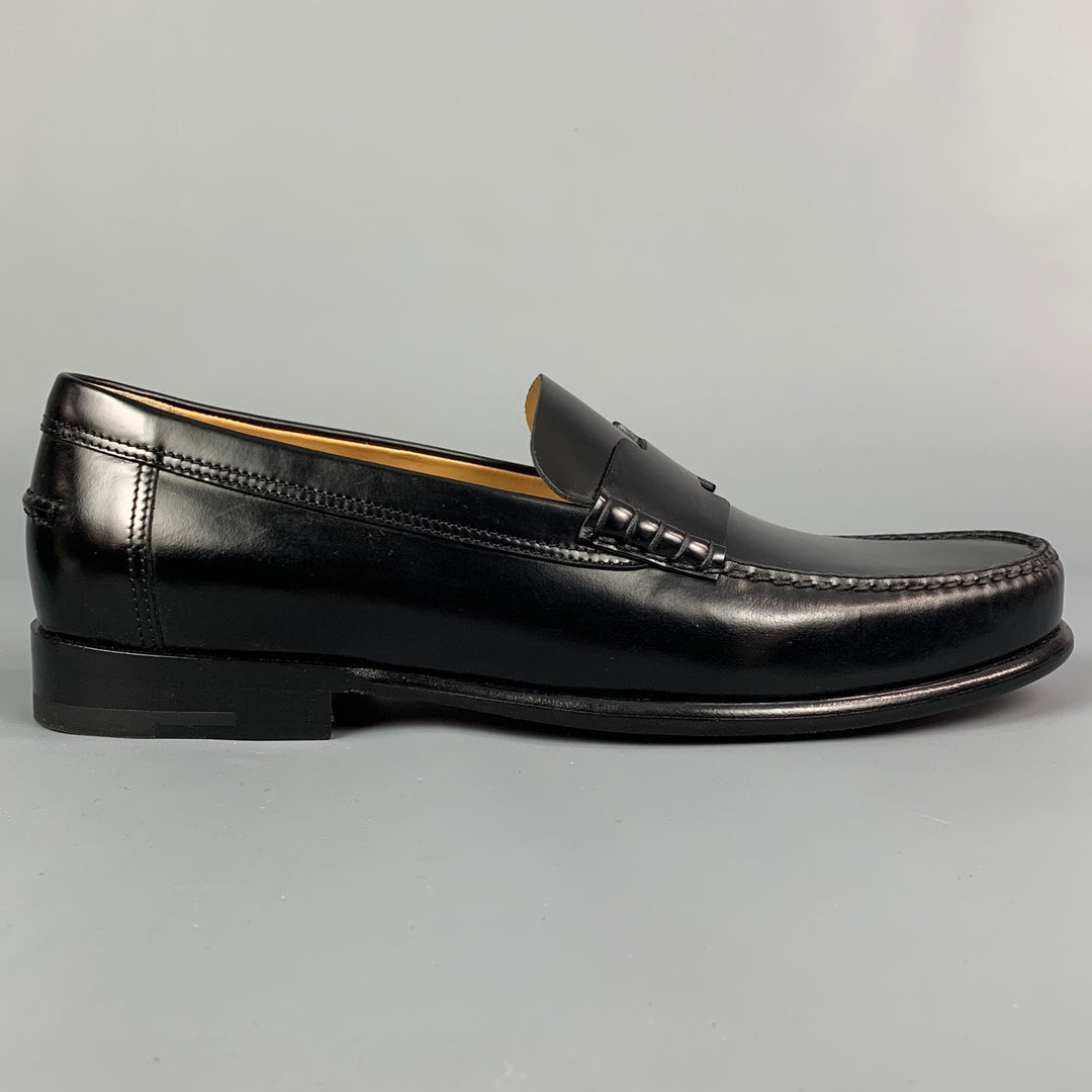 HERMES Size 9 Black Leather Slip On Kennedy Loafers