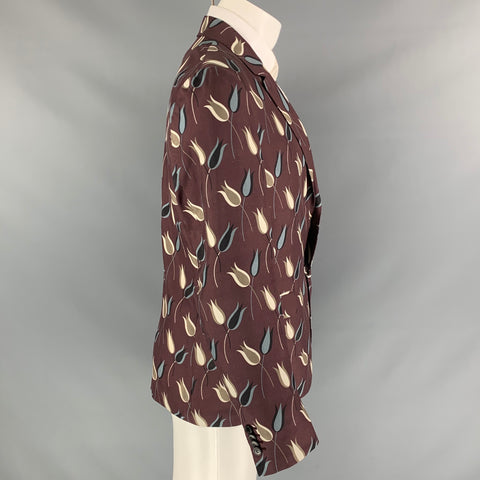 VALENTINO Size 38 Purple & Grey Floral Silk Notch Lapel Sport Coat