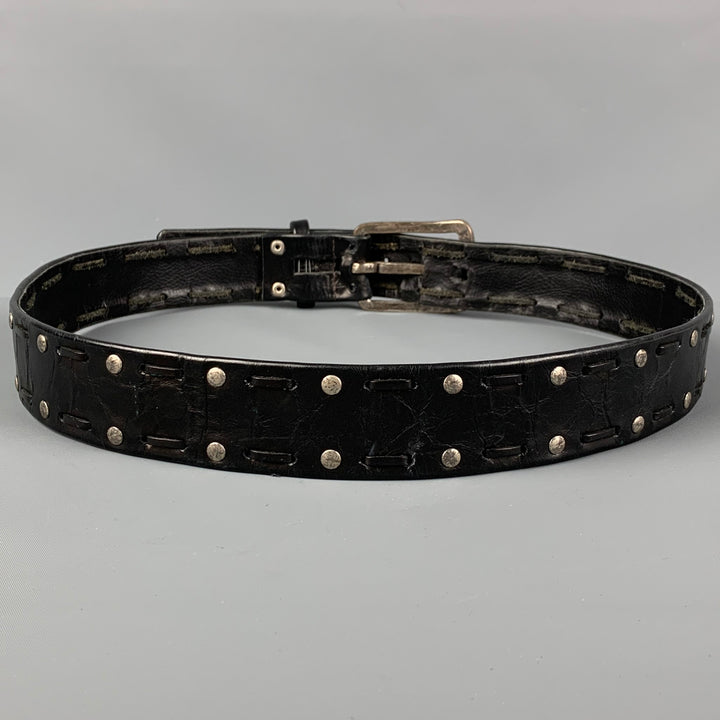 SUZI ROHER Size 36 Black Silver Studded Leather Belt