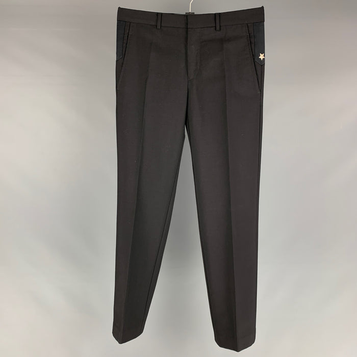 GIVENCHY Size 30 Black Solid Wool / Mohair Zip Fly Dress Pants
