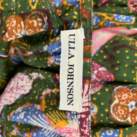 ULLA JOHNSON Size 2 Green Multi-Color Cotton Floral Sleeveless Long Dress