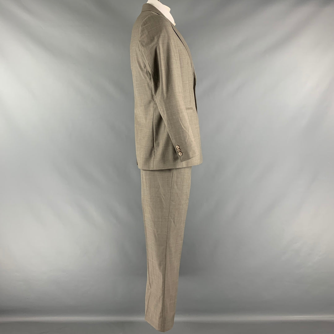 EMPORIO ARMANI Talla 42 Traje con solapa de muesca de lana lisa color topo