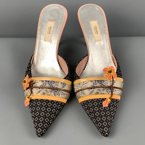 PRADA Taille 6.5 Escarpins à bout pointu en soie marine