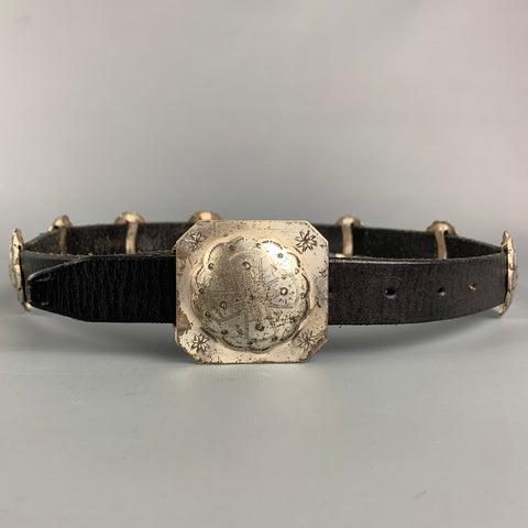 RALPH LAUREN Size L Brown & Silver Leather Concho Belt