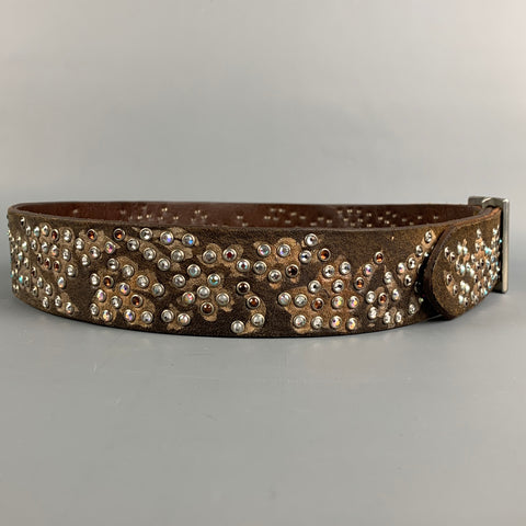 NOT LISTED Waist Size 34 Brown & Gold Studded Suede Rhinestones Belt