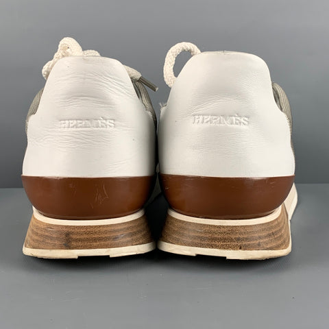 HERMES Size 11 Grey White Textured Nylon/Suede/Leather  Sneakers