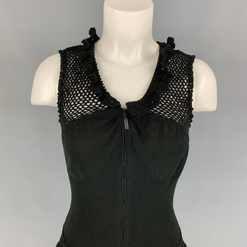 CHANEL Talla 8 Blusa sin mangas de algodón de crochet negra