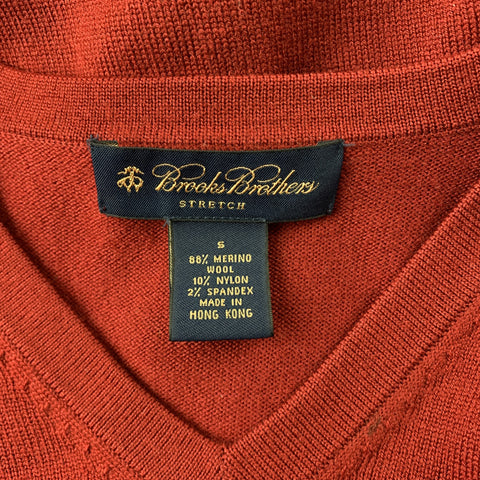 BROOKS BROTHERS Size S Burgundy Wool Blend V-Neck Pullover