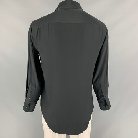 RICHARD TYLER Size L Black Silk Hidden Placket Long Sleeve Shirt