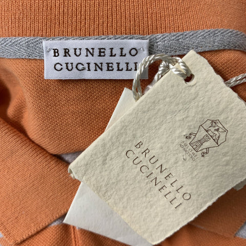 BRUNELLO CUCINELLI Size XL Orange & Light Grey Stripe Cotton Short Sleeve Polo
