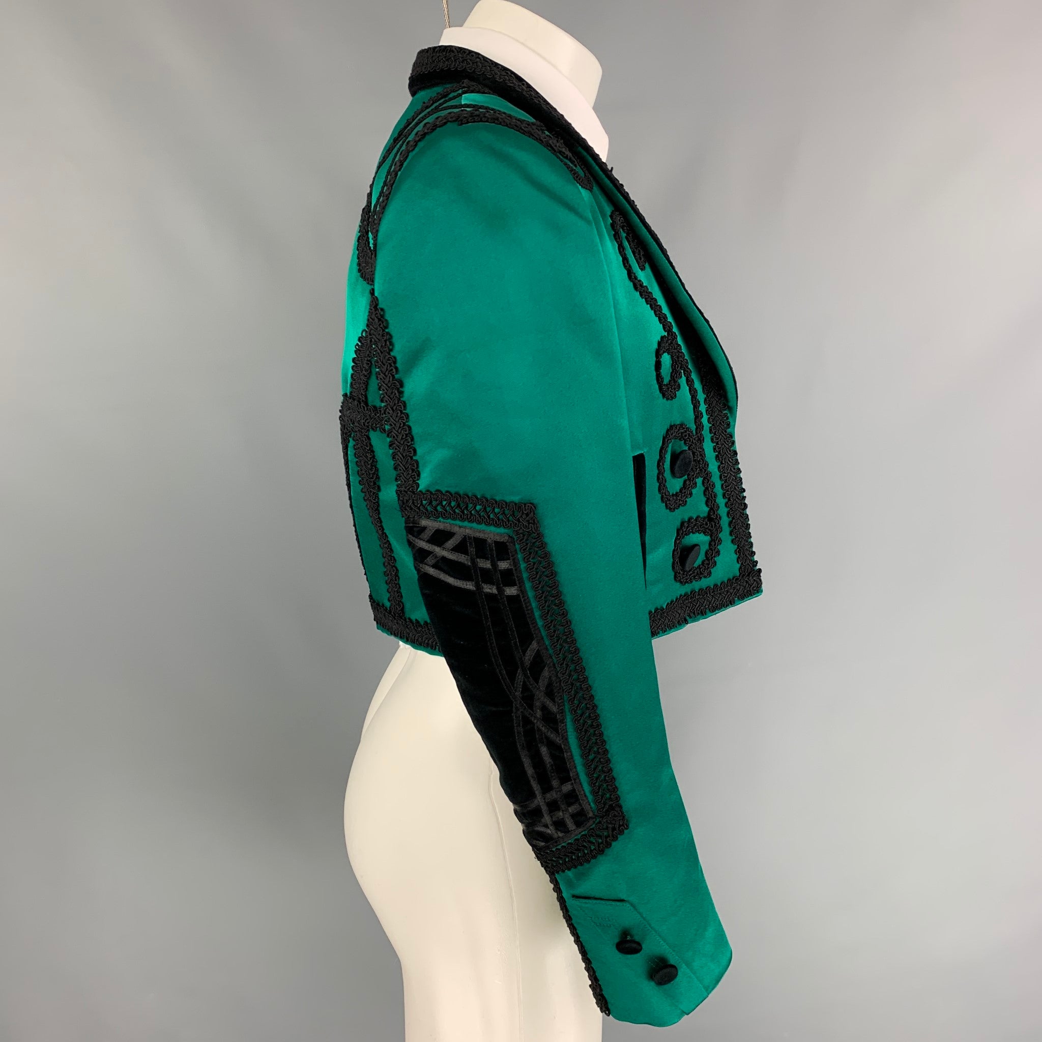 DOLCE & GABBANA SS 15 Size 40 Emerald Green Black Silk Embroidered